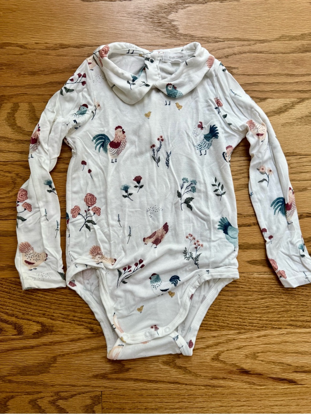Angel Dear White bamboo Long-Sleeve One-Piece Bodysuit Rooster & Floral Print